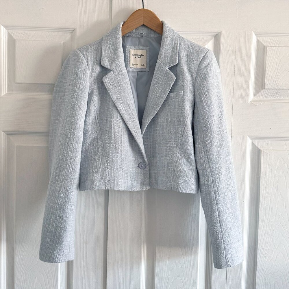 Tweed Cropped Baby Blue Structured Blazer